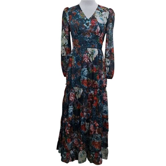 unbrand Dresses & Skirts - Glamorous Elegant Floral Print V-Neck Tiered Boho Chic Maxi Party Dress Small